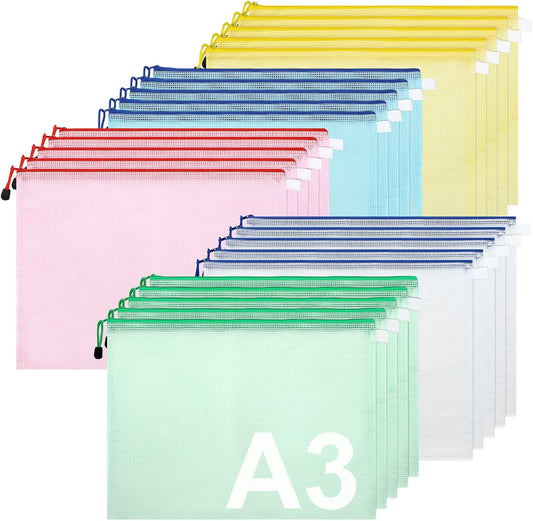 YOUNTHYE 25PCS A3 Zip Wallets in 5 Colors - Large Document Folders