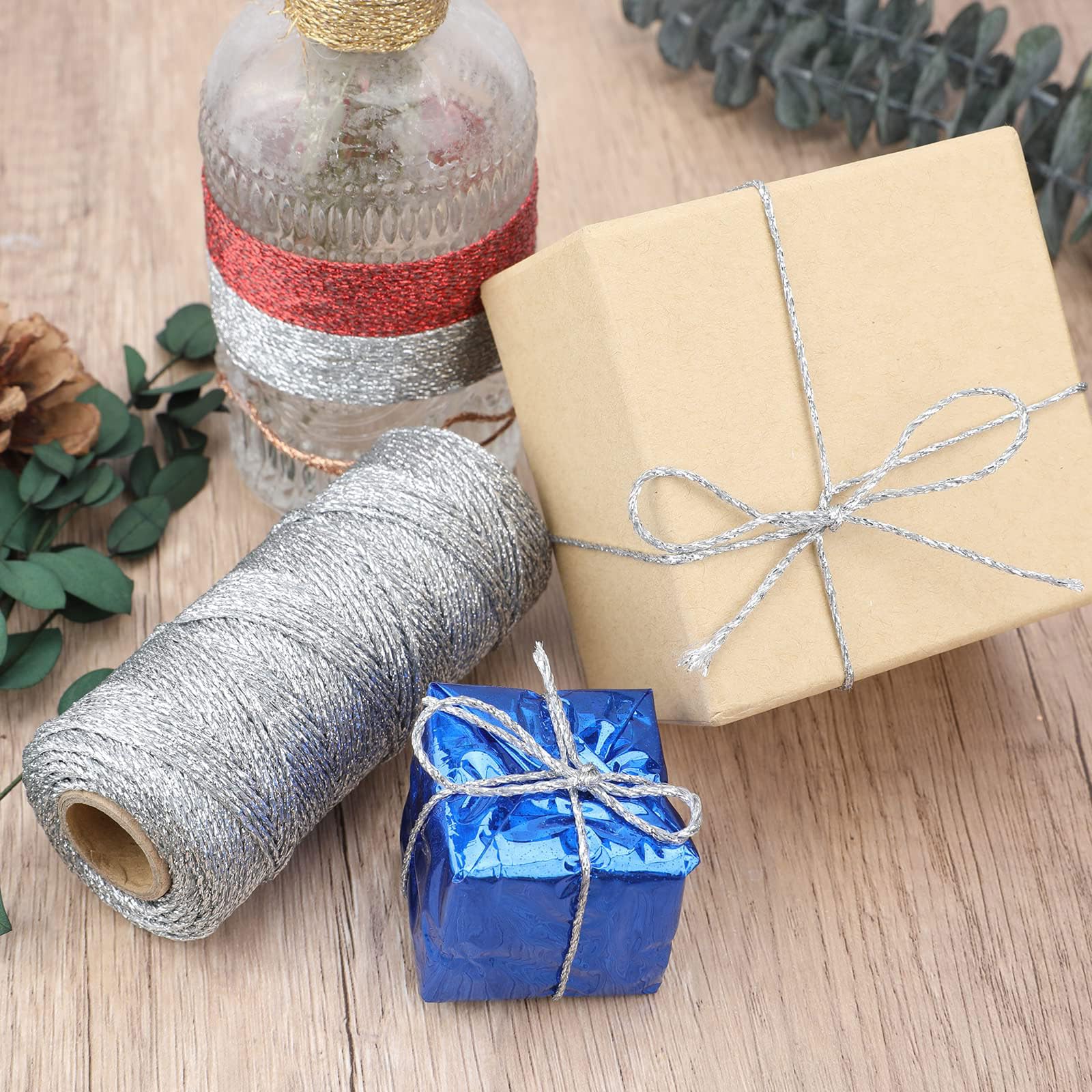2Pcs Metallic Gold Silver Twine String, Christmas Bakers Package Twine, 1.5MM Metallic Glitter String for Crafts, Jewelry Thread Cord for Crafting DIY Gift Wedding Favors Wrapping Decoration-CentralDepot247