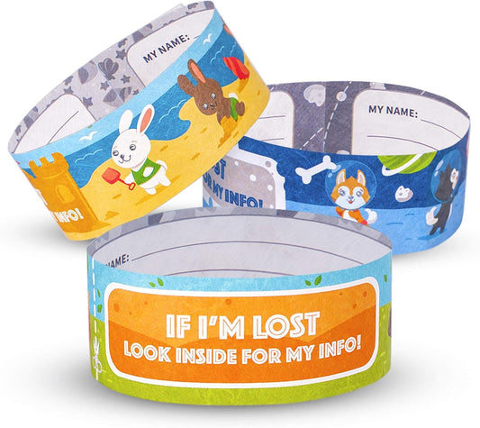 Printlike 15 Pack Travel ID Safety Wristbands for Kids