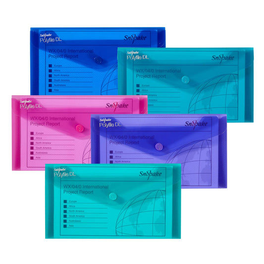 Snopake DL Polyfile Popper Wallet with Press Stud Closure – Pack of 5