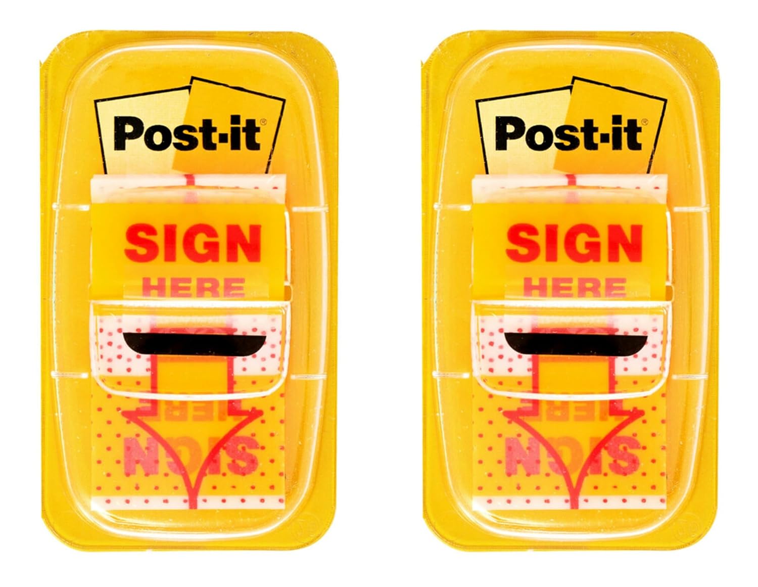 Post-it Message Flags, Sign Here, Yellow, 1 in. Wide, 2 Dispensers