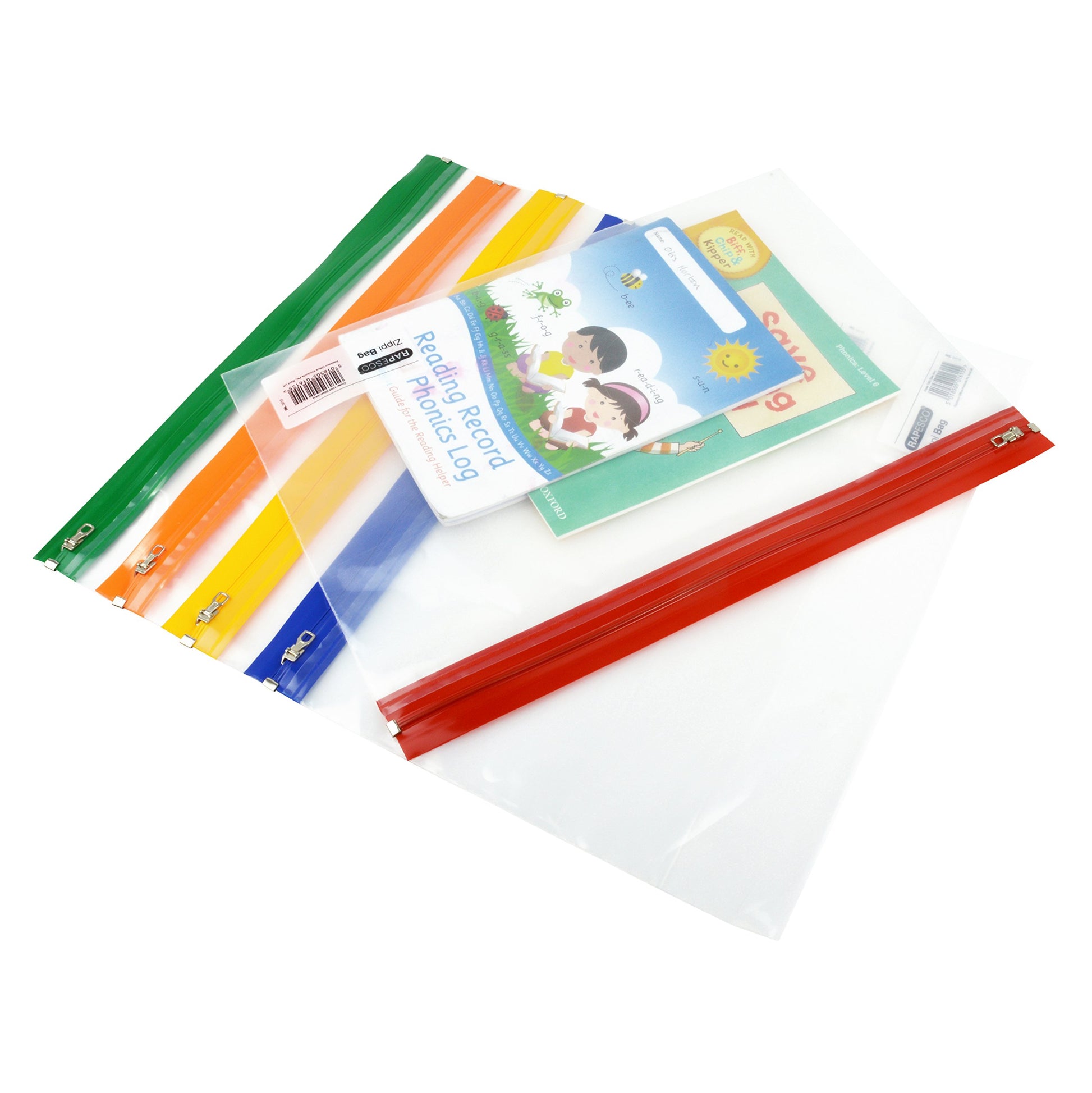 Rapesco 1503 Zippi File A4+, Transparent with Assorted Strips, Pack of 5