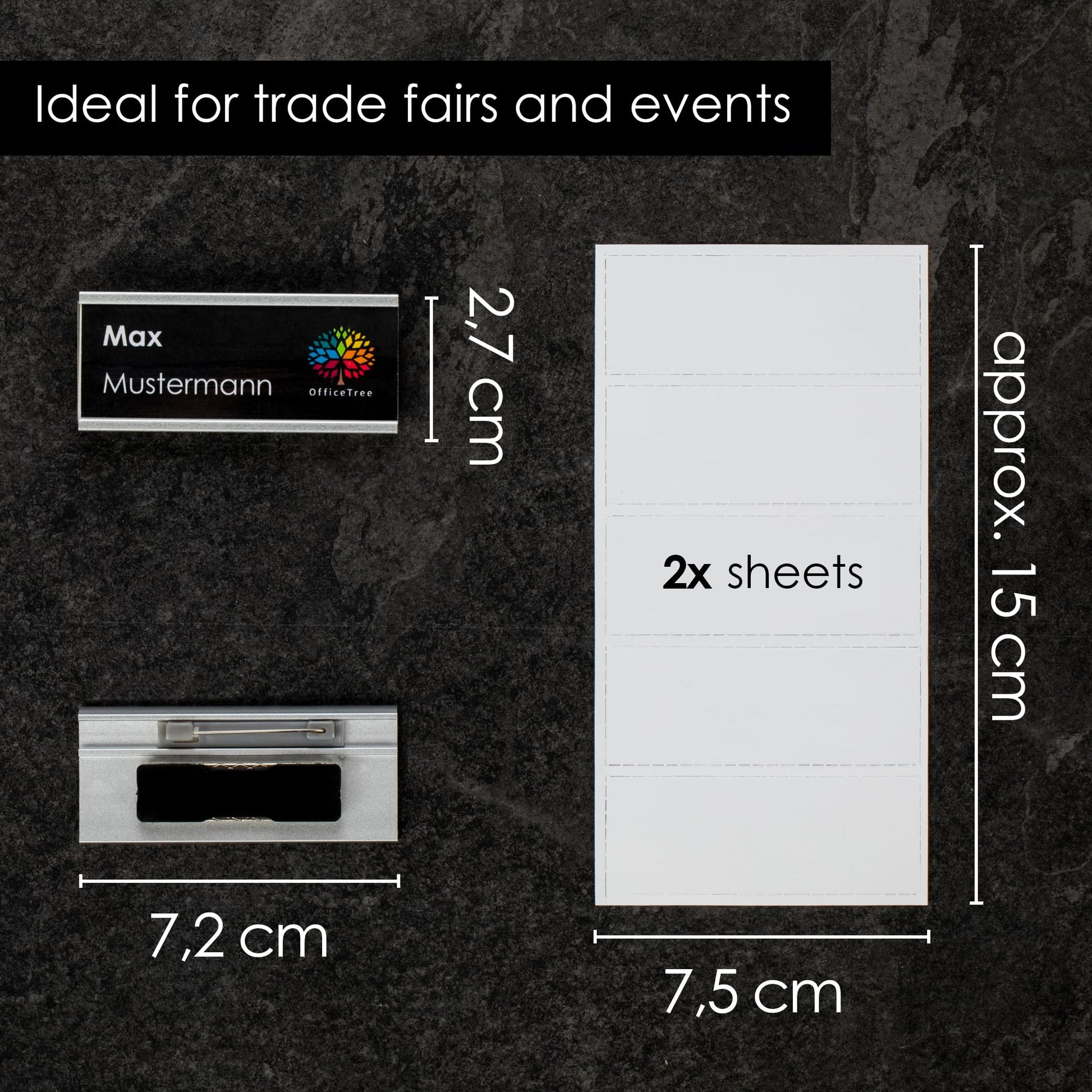 10 x Aluminium Name Badges with Magnet and Pin for Events