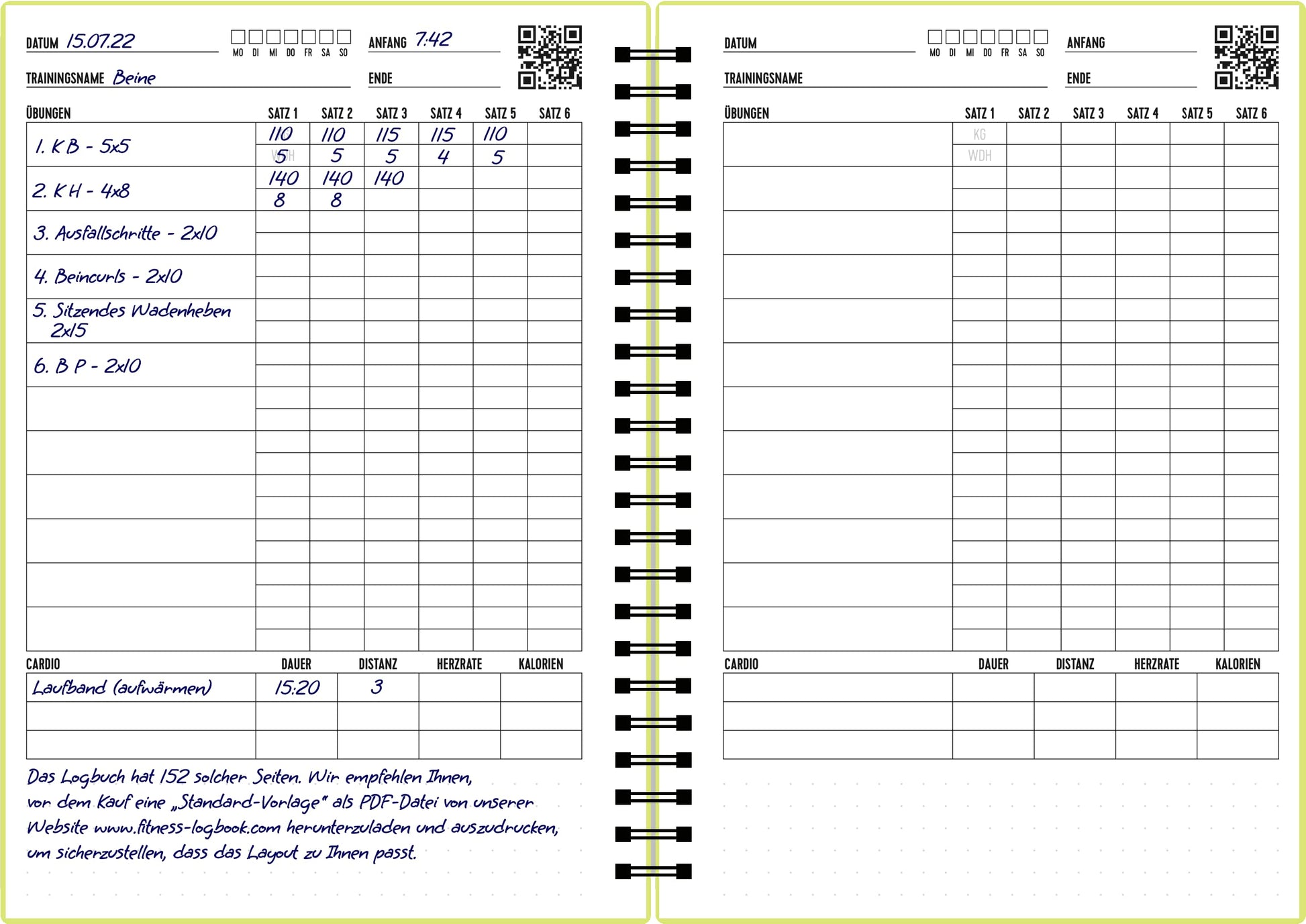 Undated A5 Fitness Log Book with Plastic Cover – Lime Green-CentralDepot247