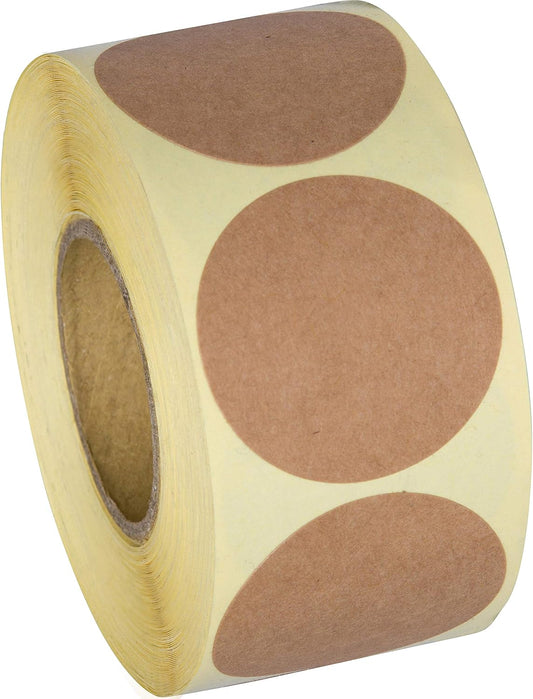 1.5 Inch Natural Brown Kraft Round Stickers - 500 Per Roll