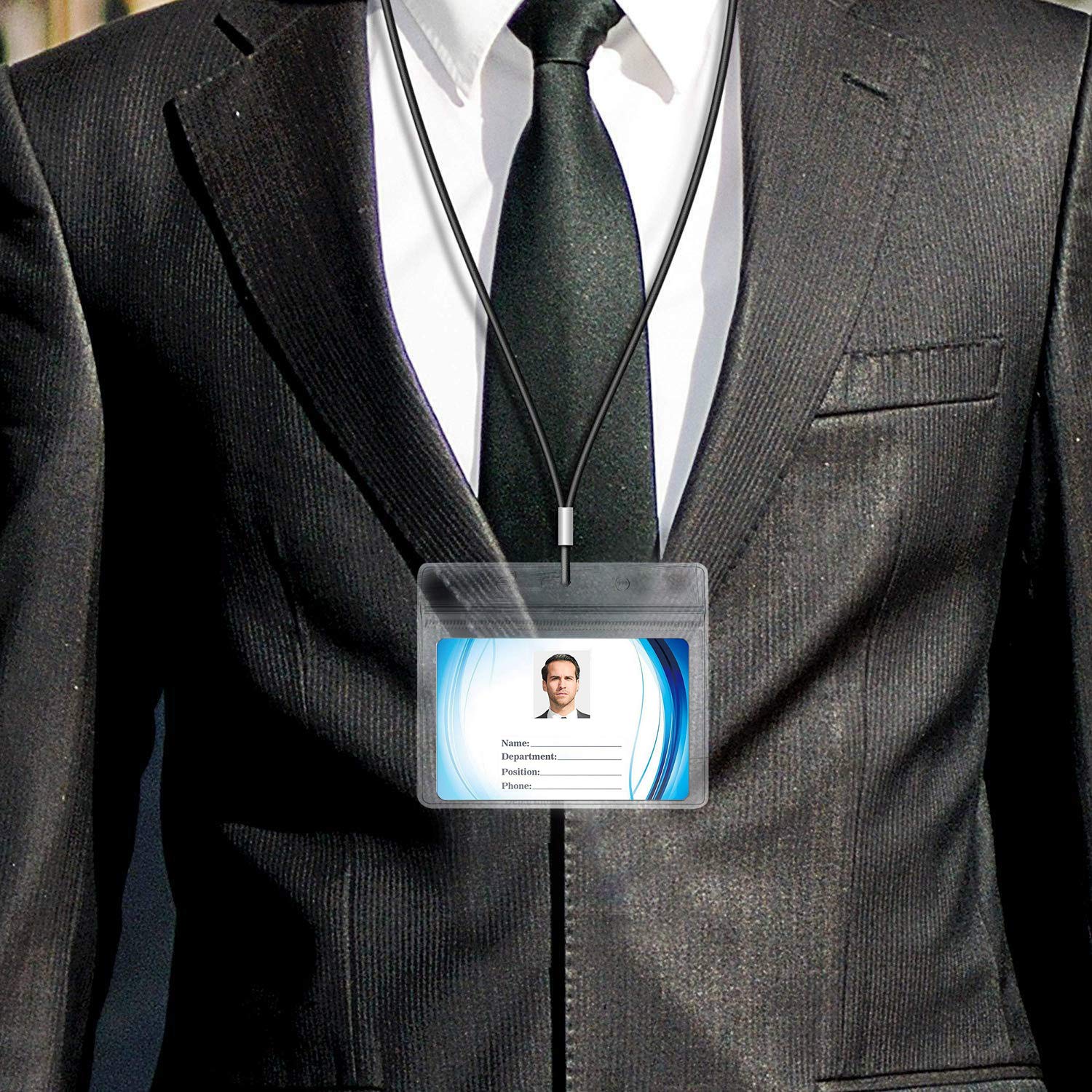 10 PCS Transparent Waterproof Horizontal ID Badge Holders