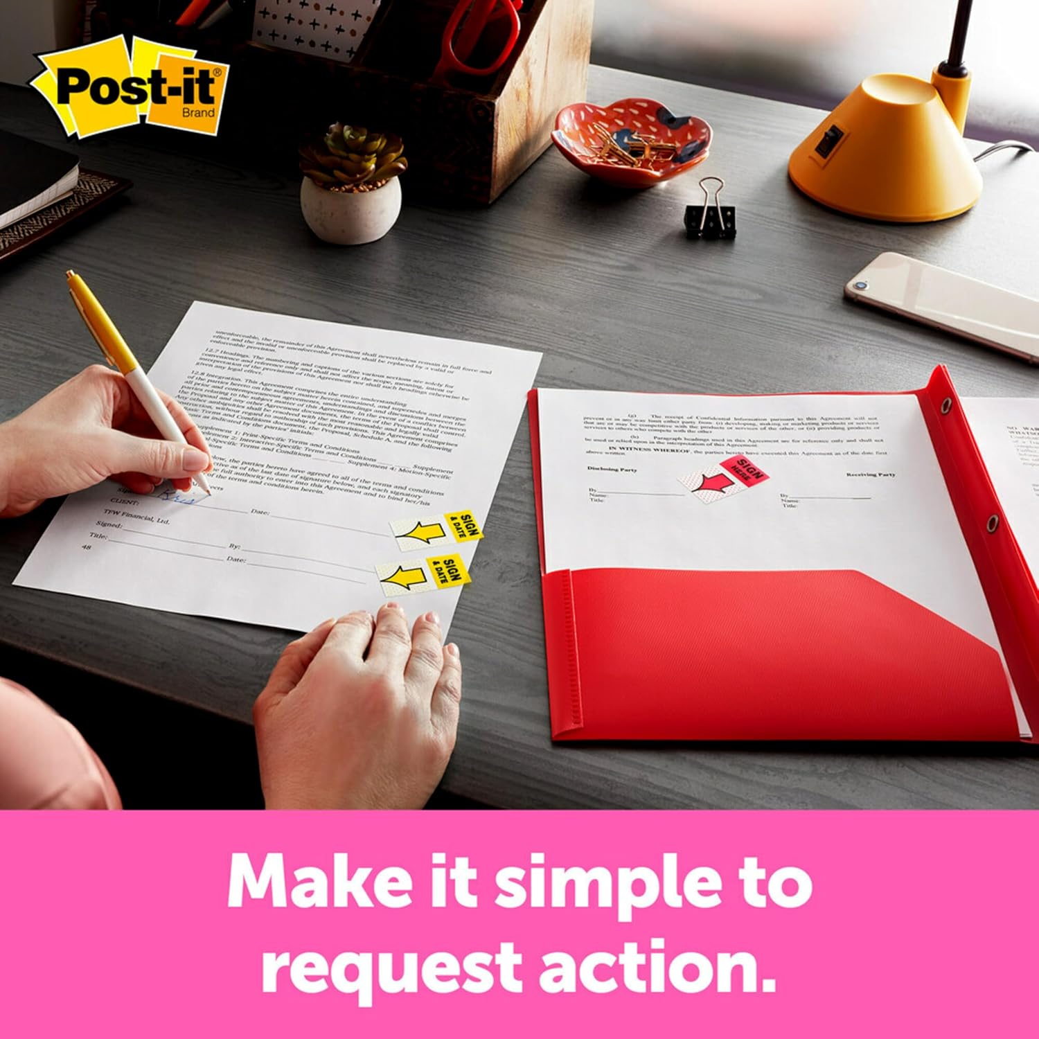 Post-it Message Flags, Sign Here, Yellow, 1 in. Wide, 2 Dispensers