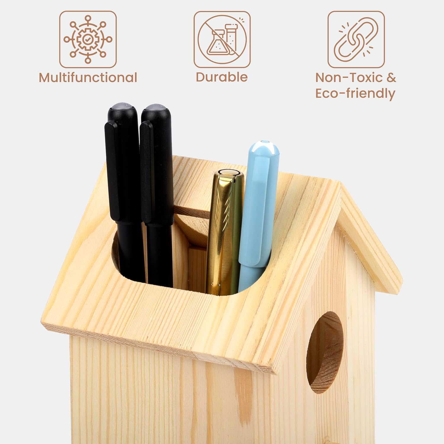 Wooden Birdhouse Pen & Pencil Holder for Desk - Organiser & Storage Pot-CentralDepot247