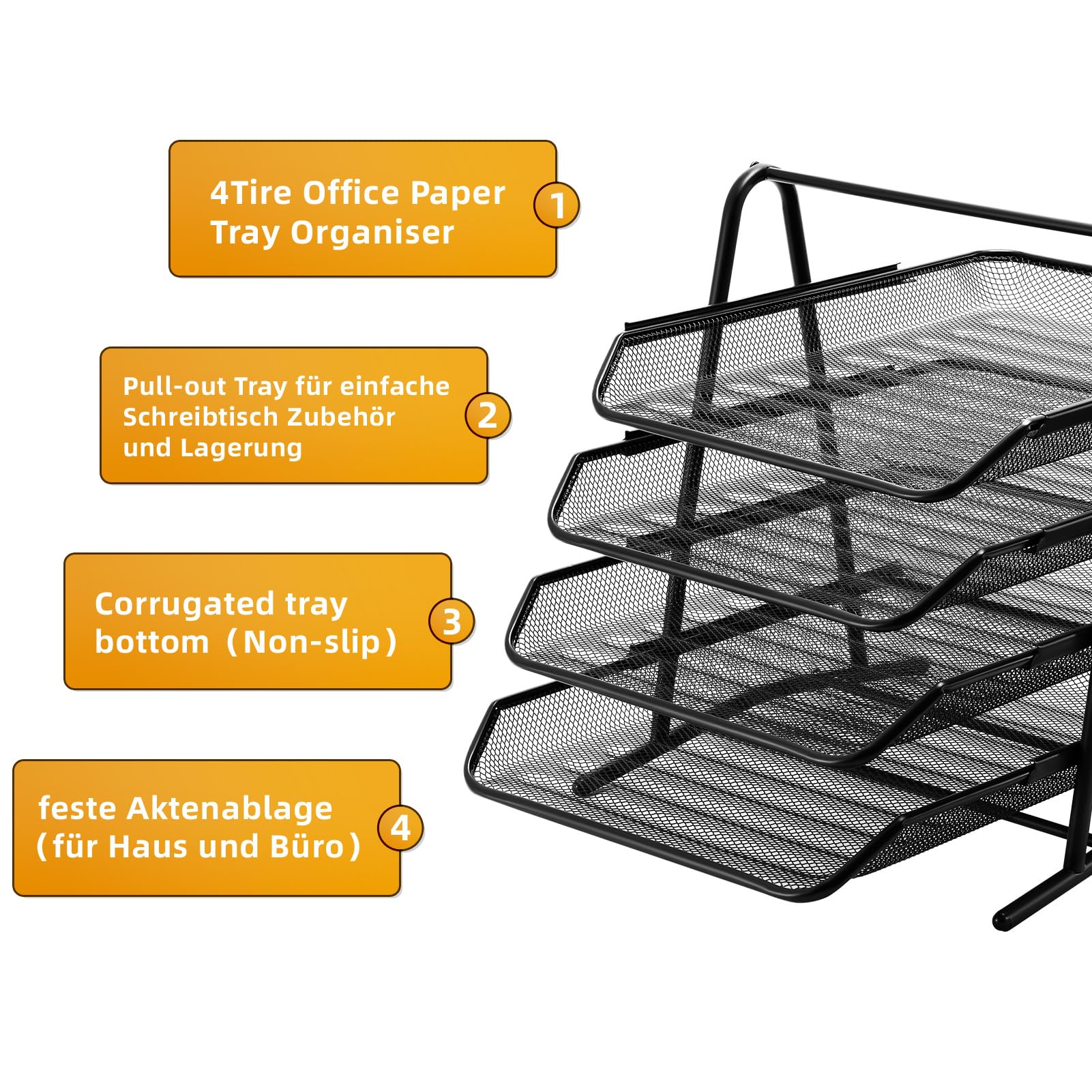 Stackable Desk Organizer and Letter Tray Organizer - 4-Tier Black-CentralDepot247