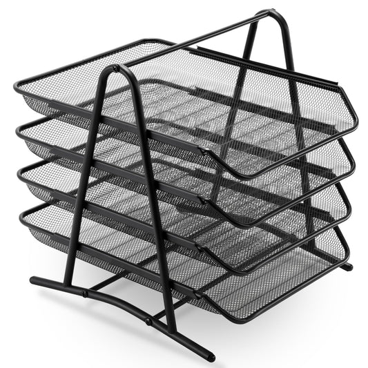 Stackable Desk Organizer and Letter Tray Organizer - 4-Tier Black-CentralDepot247
