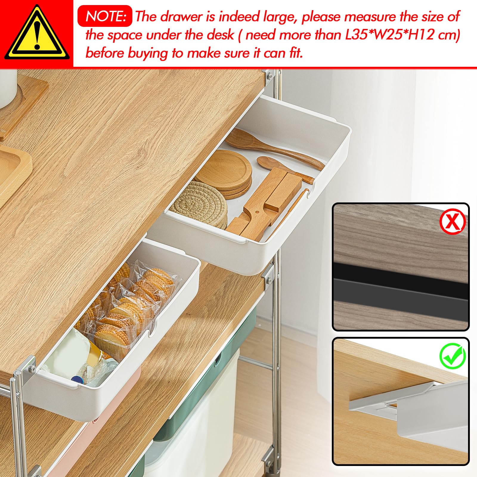 Under Desk Drawer Storage Organizer - Large Size White 2 Pack-CentralDepot247
