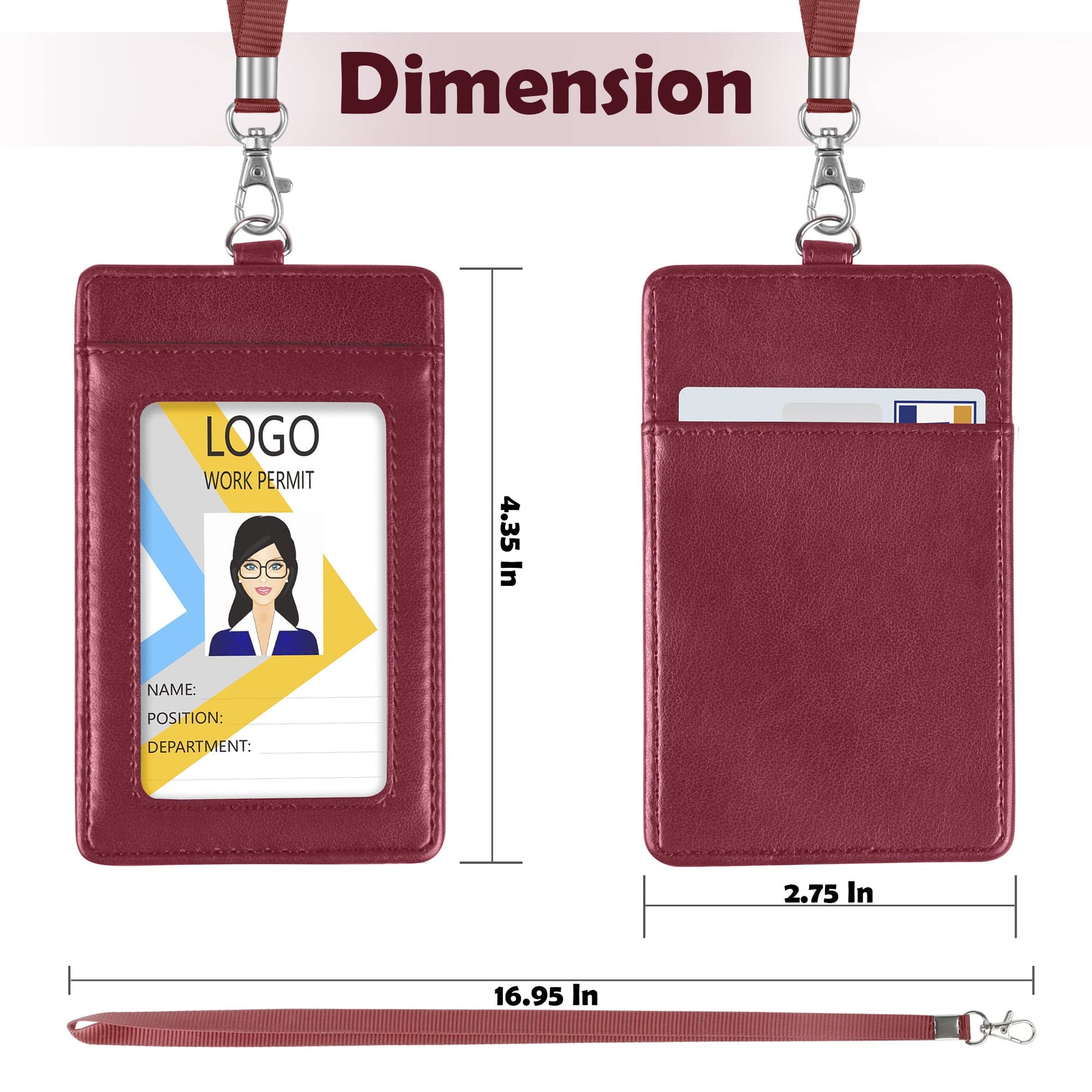 Vertical PU Leather ID Badge Holder with Lanyard - Black