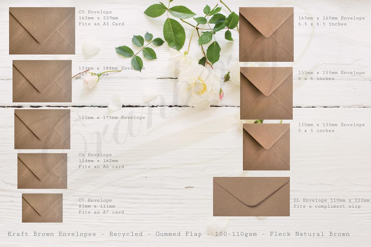 100 Pack C5/A5 Kraft Envelopes 162mm x 229mm Gummed 110gsm
