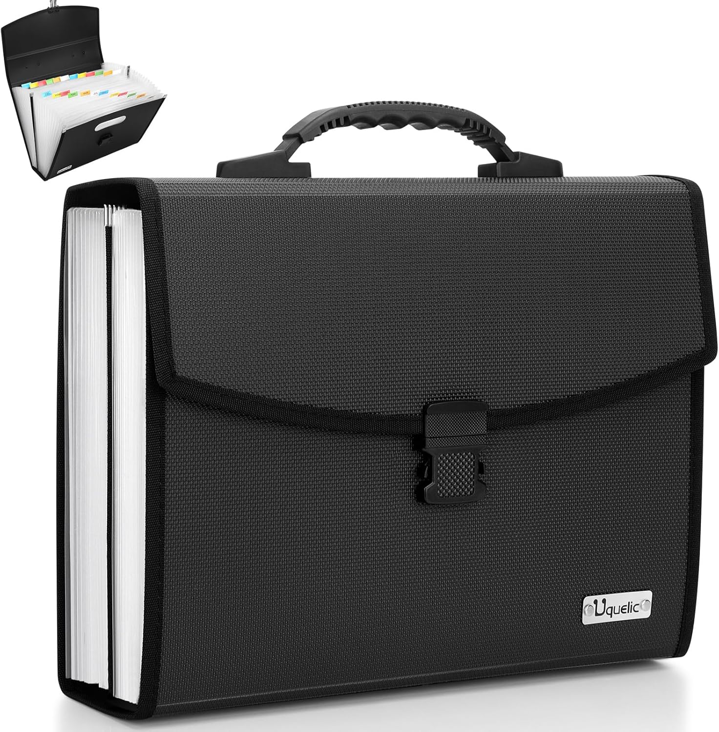 Uquelic Expanding File Folder 26 Pockets - Durable with Ergonomic Handle