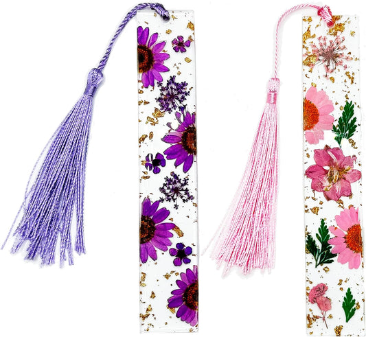 Pressed Flower Bookmarks (2 Pack) - Handmade Floral Resin Tassels