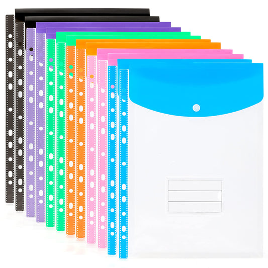 Punched Pockets 12 Pack A4 Plastic Wallets - 11 Holes Binder Pockets