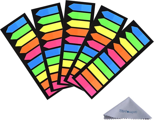 1000 Pcs Neon Coloured Index Tabs, Sticky Notes Flags, Page Markers