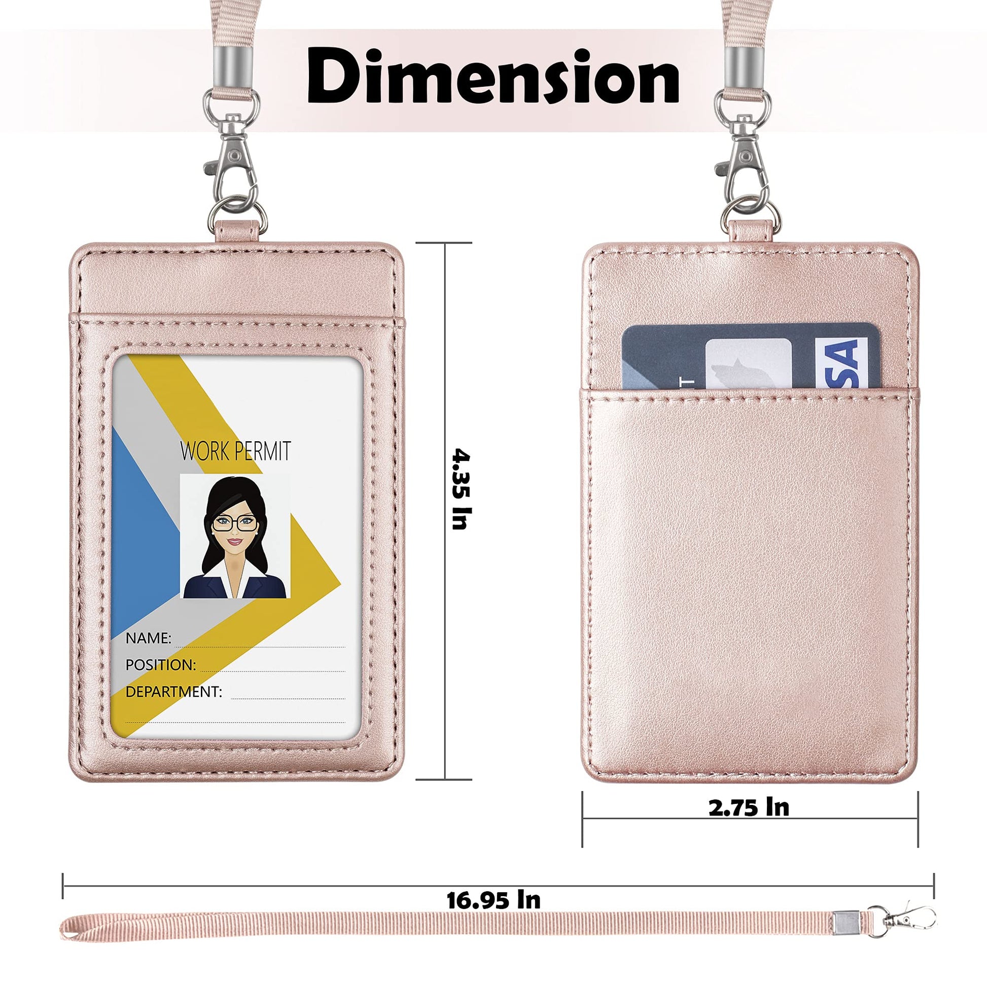Vertical PU Leather ID Badge Holder with Lanyard - Black