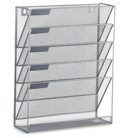 Wall Mounted 6 Tier Magazine File Rack - Silver Metal Organizer-CentralDepot247