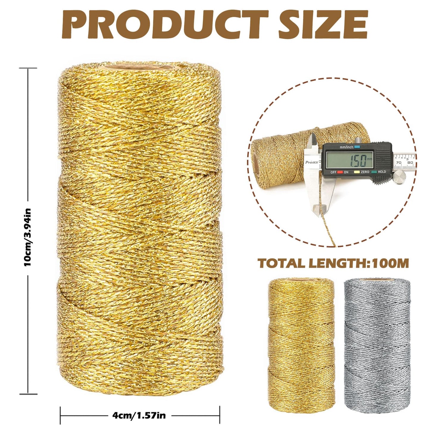 2Pcs Metallic Gold Silver Twine String, Christmas Bakers Package Twine, 1.5MM Metallic Glitter String for Crafts, Jewelry Thread Cord for Crafting DIY Gift Wedding Favors Wrapping Decoration-CentralDepot247