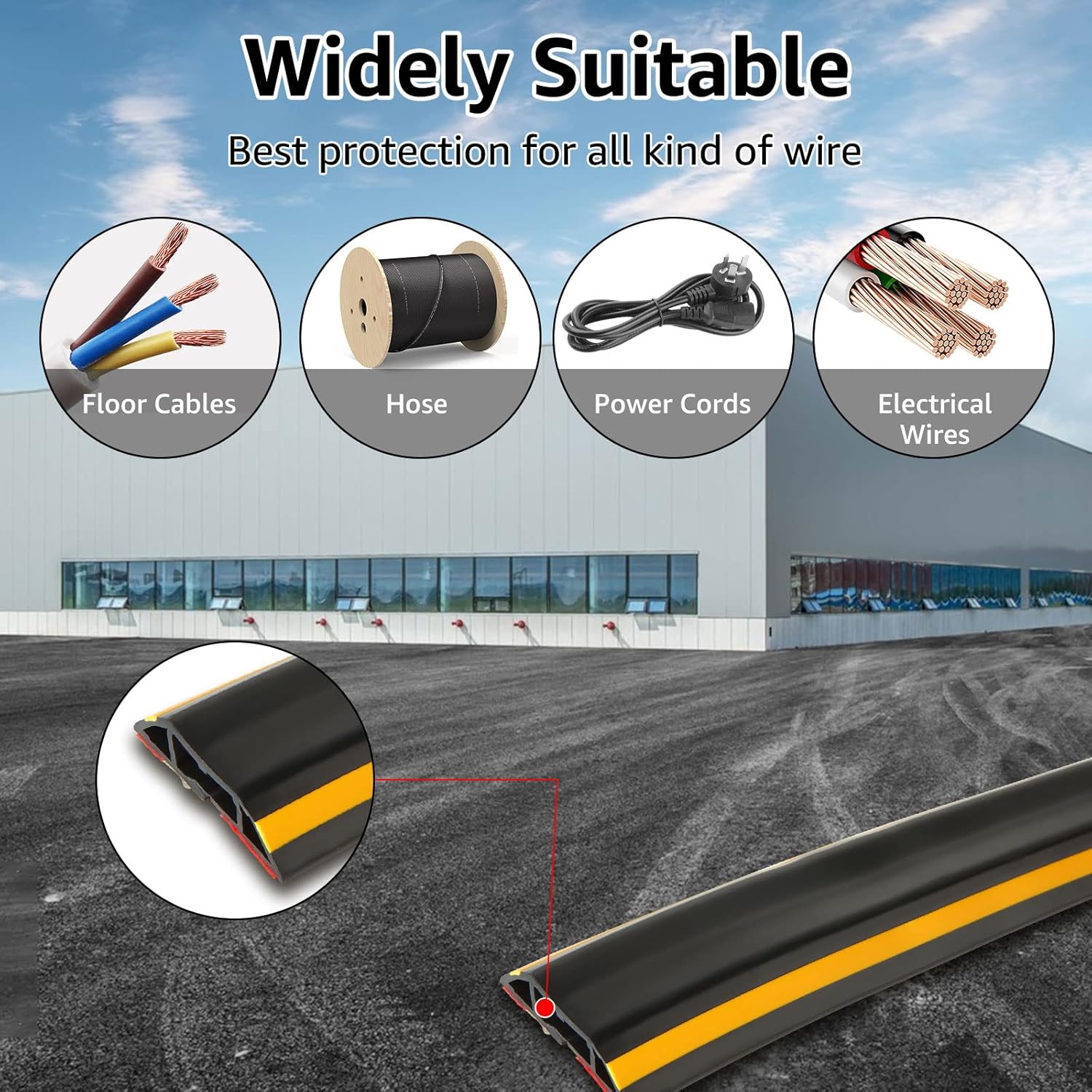 Self-Adhesive Floor Cable Protector - 3M Black Rubber with Yellow Line-CentralDepot247