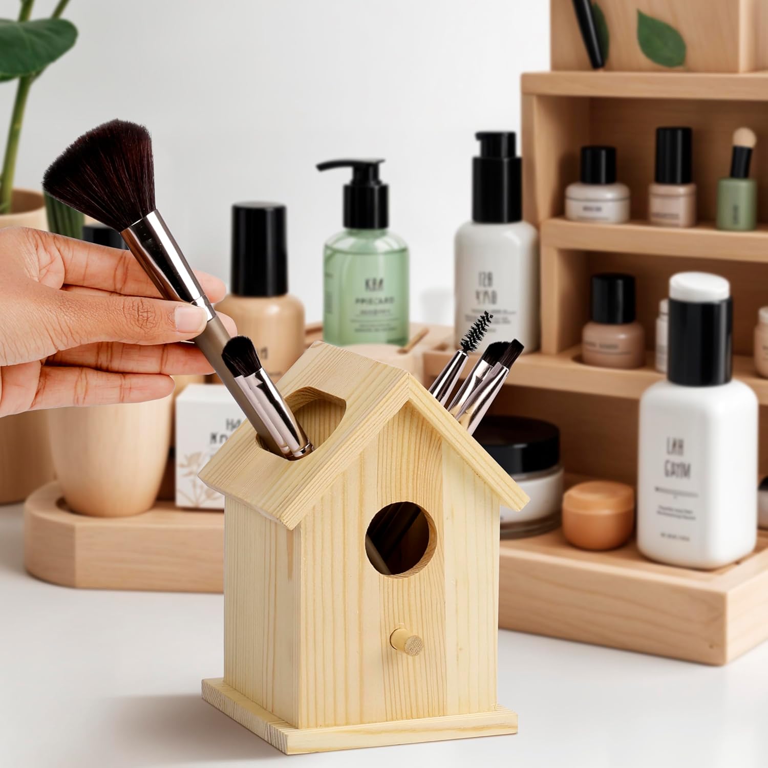 Wooden Birdhouse Pen & Pencil Holder for Desk - Organiser & Storage Pot-CentralDepot247