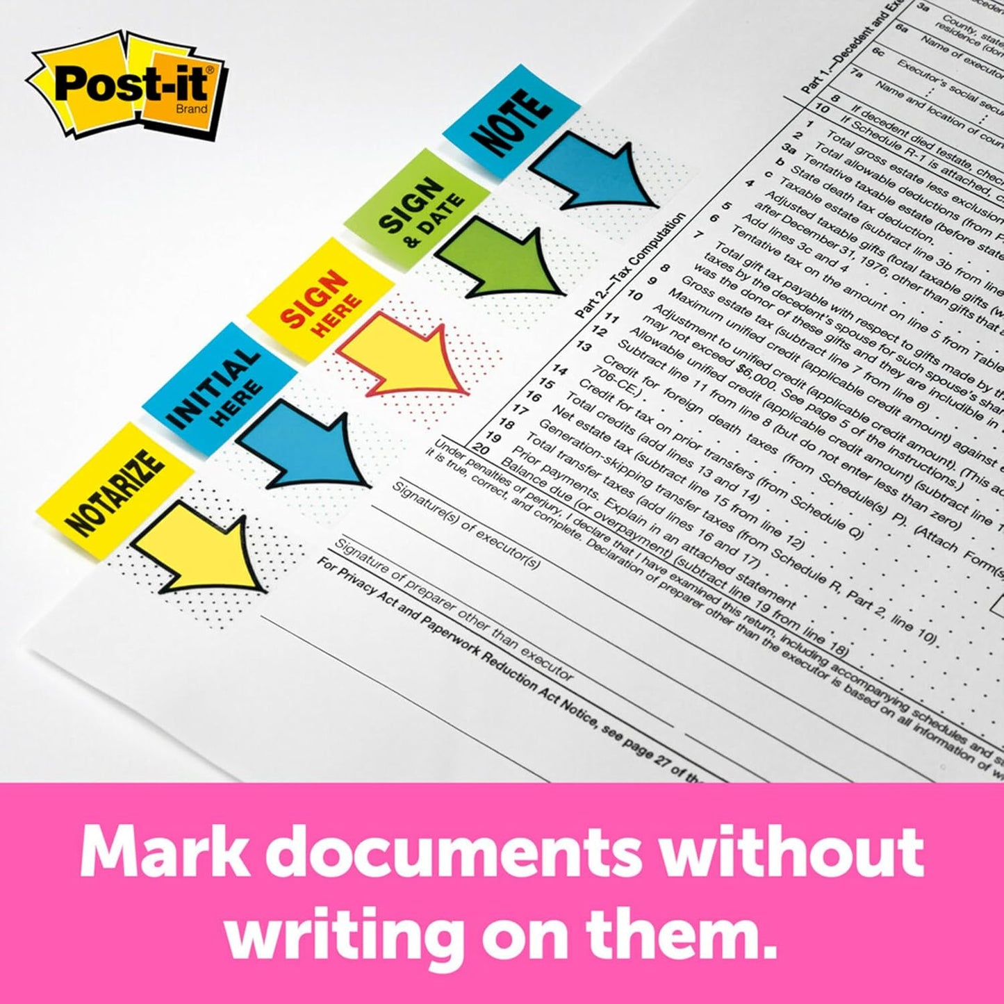 Post-it Message Flags, Sign Here, Yellow, 1 in. Wide, 2 Dispensers