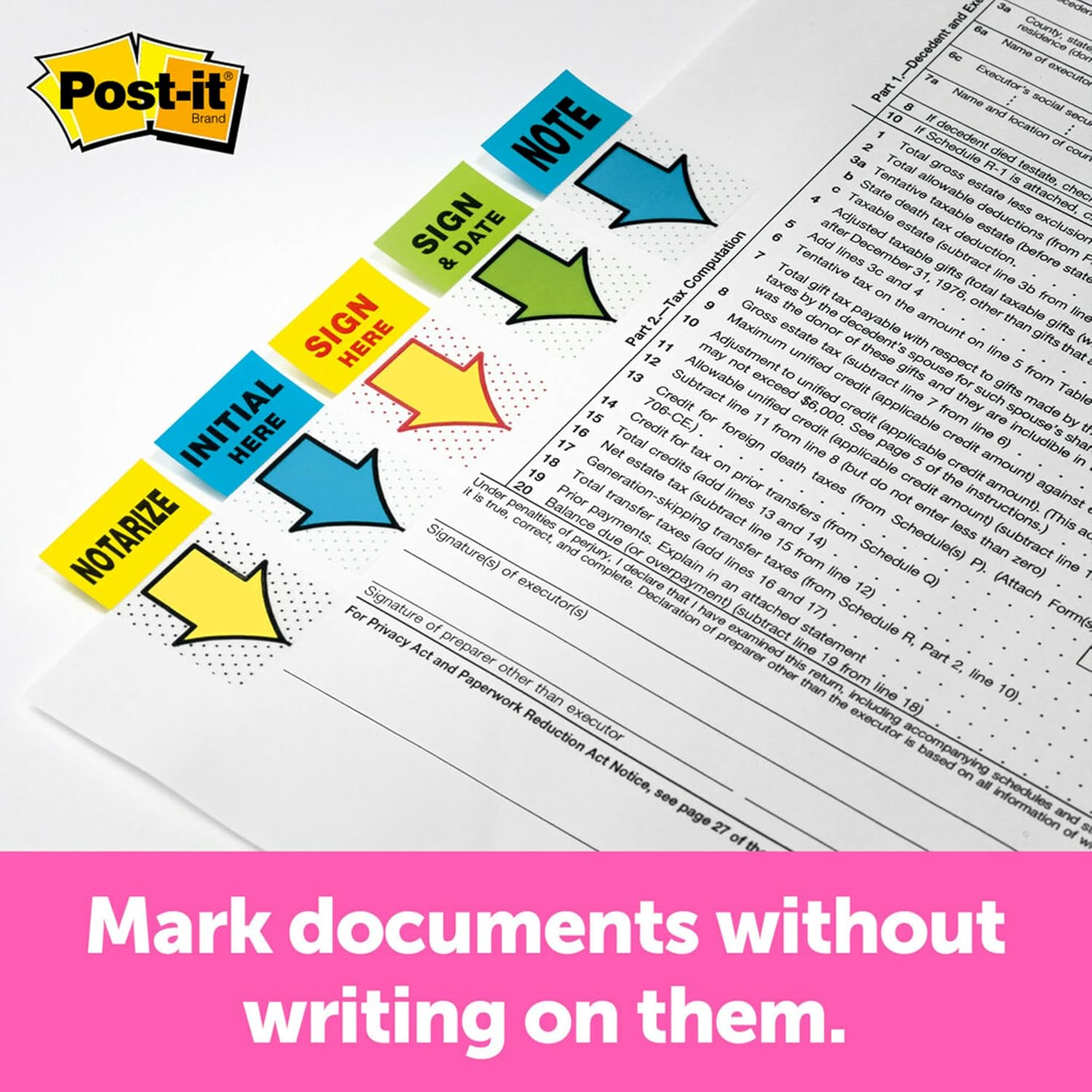 Post-it Message Flags, Sign Here, Yellow, 1 in. Wide, 2 Dispensers