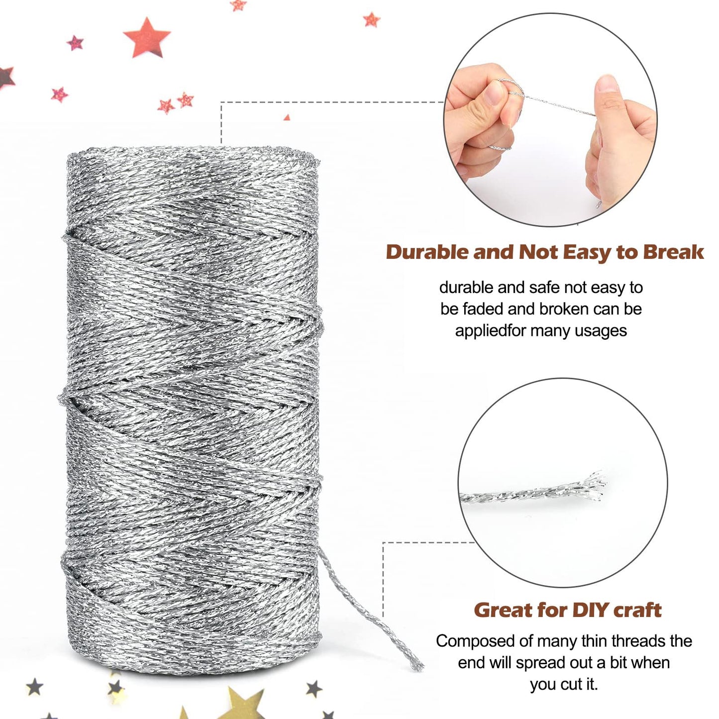 2Pcs Metallic Gold Silver Twine String, Christmas Bakers Package Twine, 1.5MM Metallic Glitter String for Crafts, Jewelry Thread Cord for Crafting DIY Gift Wedding Favors Wrapping Decoration-CentralDepot247