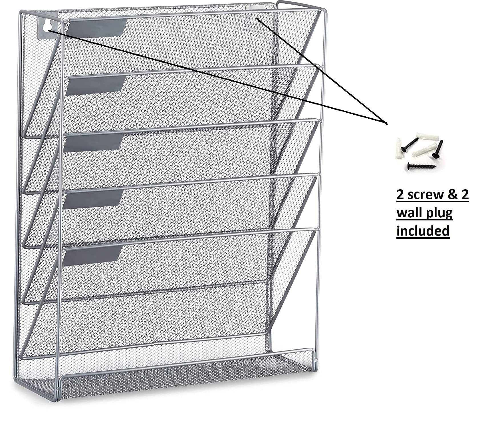 Wall Mounted 6 Tier Magazine File Rack - Silver Metal Organizer-CentralDepot247