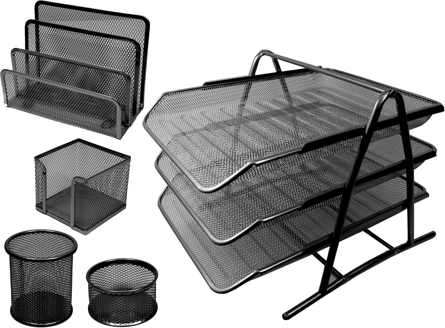 Premium Mesh Office Set - 5 PCS Filing Tray, Letter Rack & More-CentralDepot247