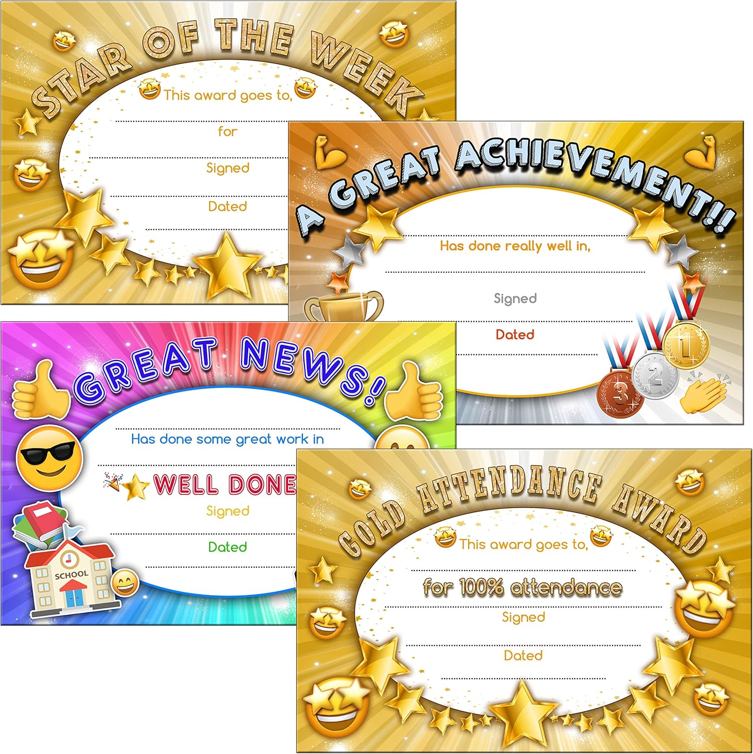 100 Pack School Award Certificates - Star of the Week & Attendance-CentralDepot247