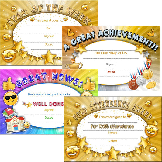 100 Pack School Award Certificates - Star of the Week & Attendance-CentralDepot247