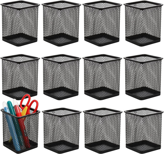 12 Pack Metal Square Mesh Pen Holders - Desk Organizer Set-CentralDepot247