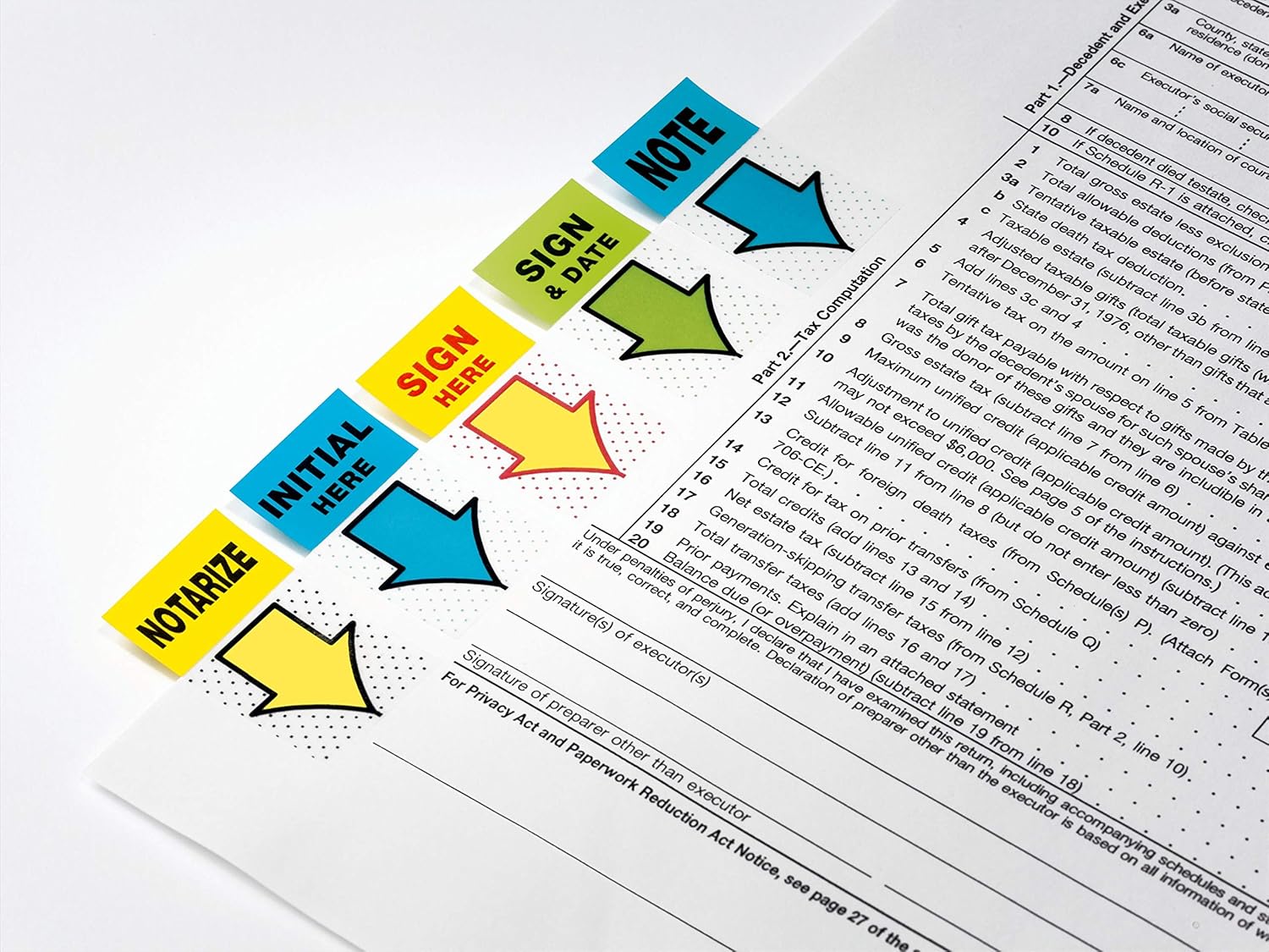 Post-it Message Flags, Sign Here, Yellow, 1 in. Wide, 2 Dispensers