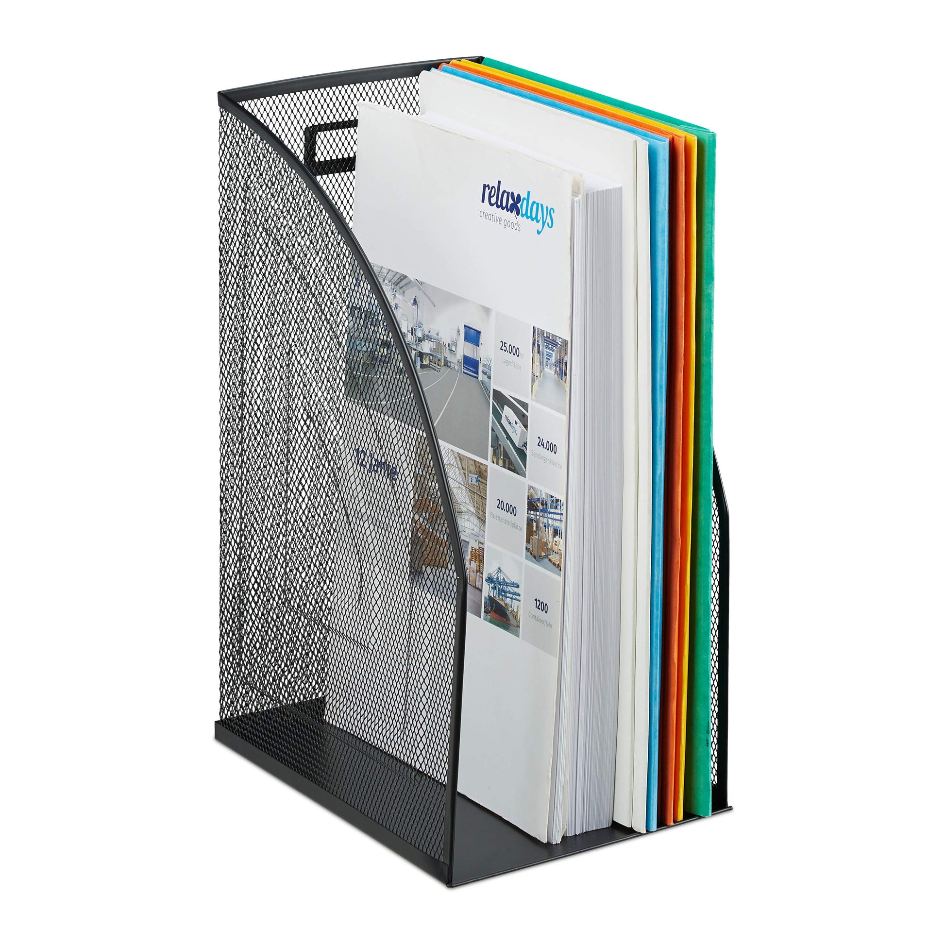 Relaxdays Mesh Magazine File Holder A4 - Black Steel Organizer