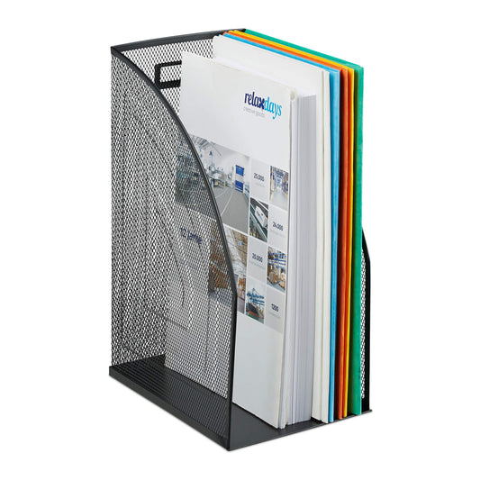 Relaxdays Mesh Magazine File Holder A4 - Black Steel Organizer